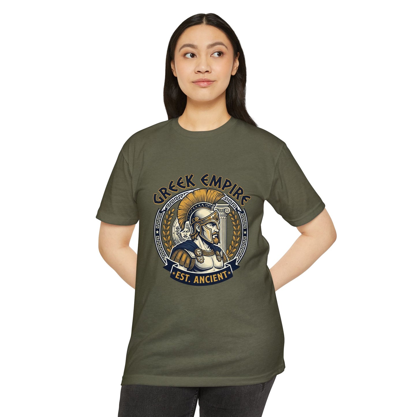 Greek Empire T-Shirt – 'Est. Ancient' Spartan Helmet Graphic