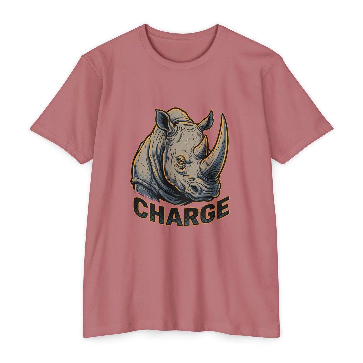 Rhino Charge Graphic T-Shirt — Bold Wildlife Tee with “CHARGE” Design