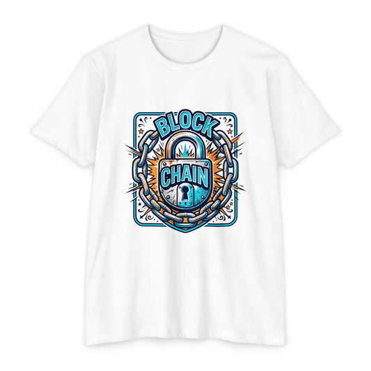 Blockchain Shield T-Shirt — Retro Crypto Lock & Chain Graphic Tee