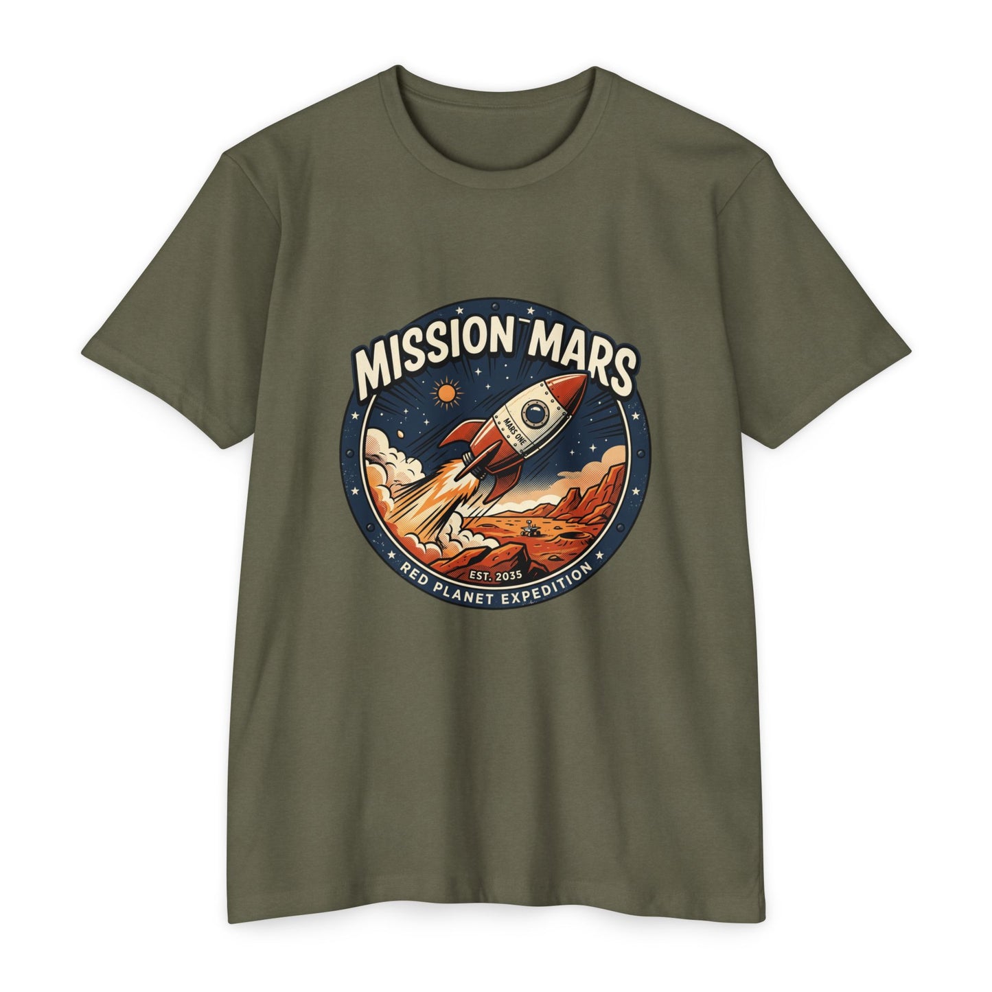 Mission Mars Rocket T‑Shirt — Retro Red Planet Expedition Tee