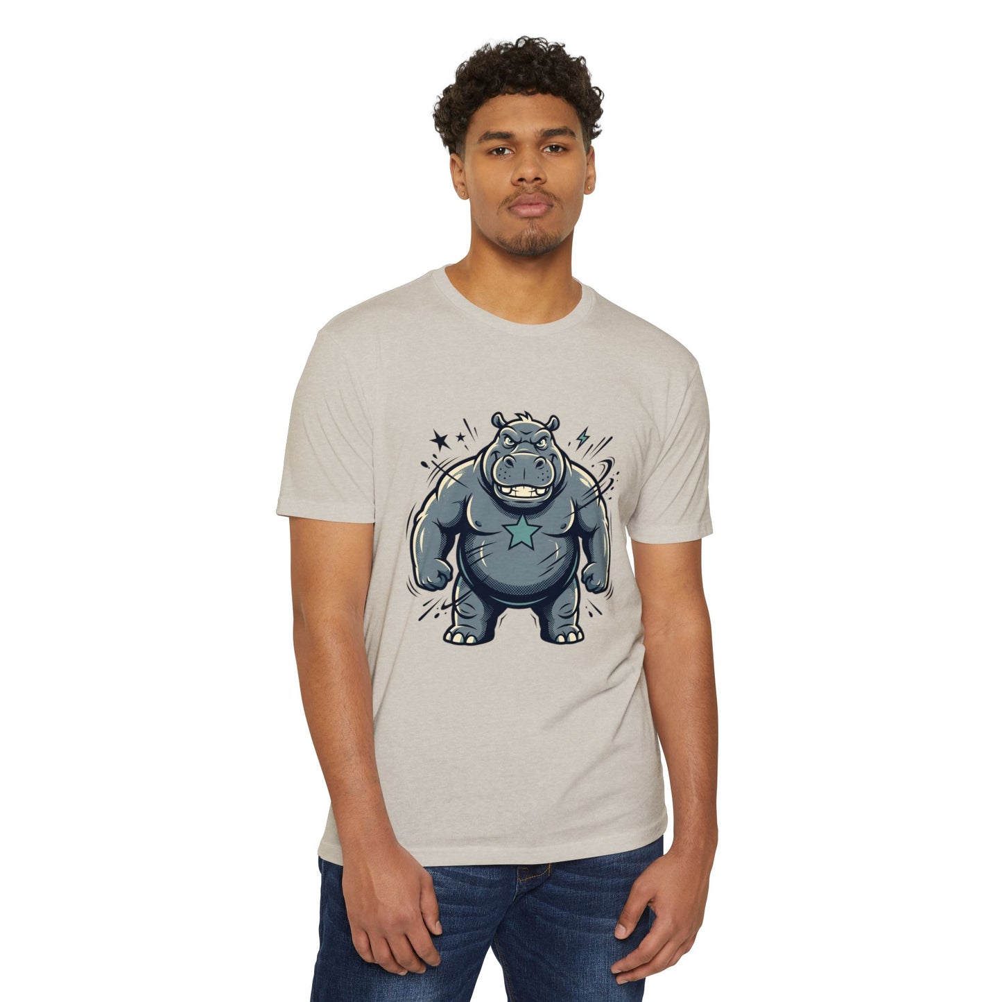 Camiseta Gráfica Hipopótamo Poderoso — Camiseta com Ilustração Fofa de Hipopótamo Forte