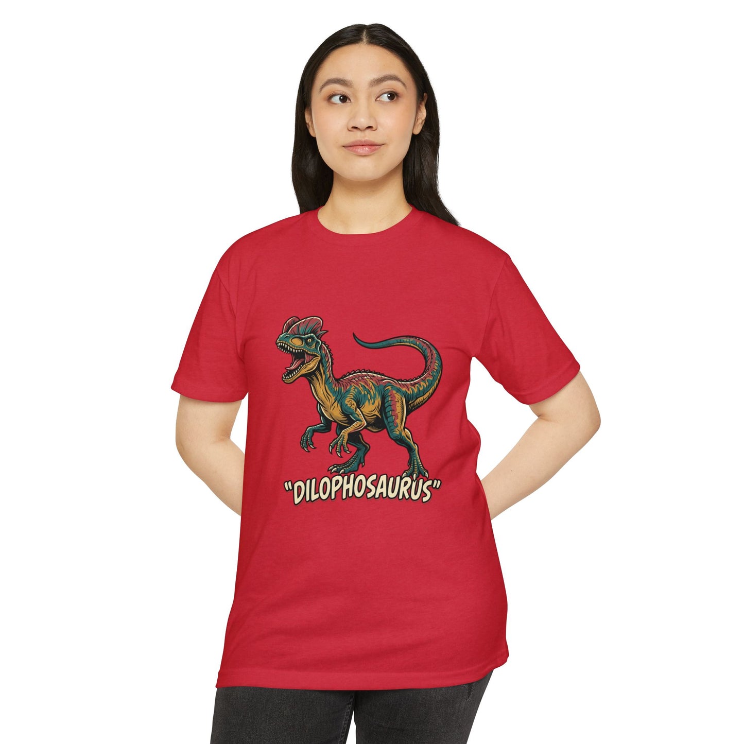 Dilophosaurus Dino T-Shirt — Retro Colorful Dinosaur Graphic Tee