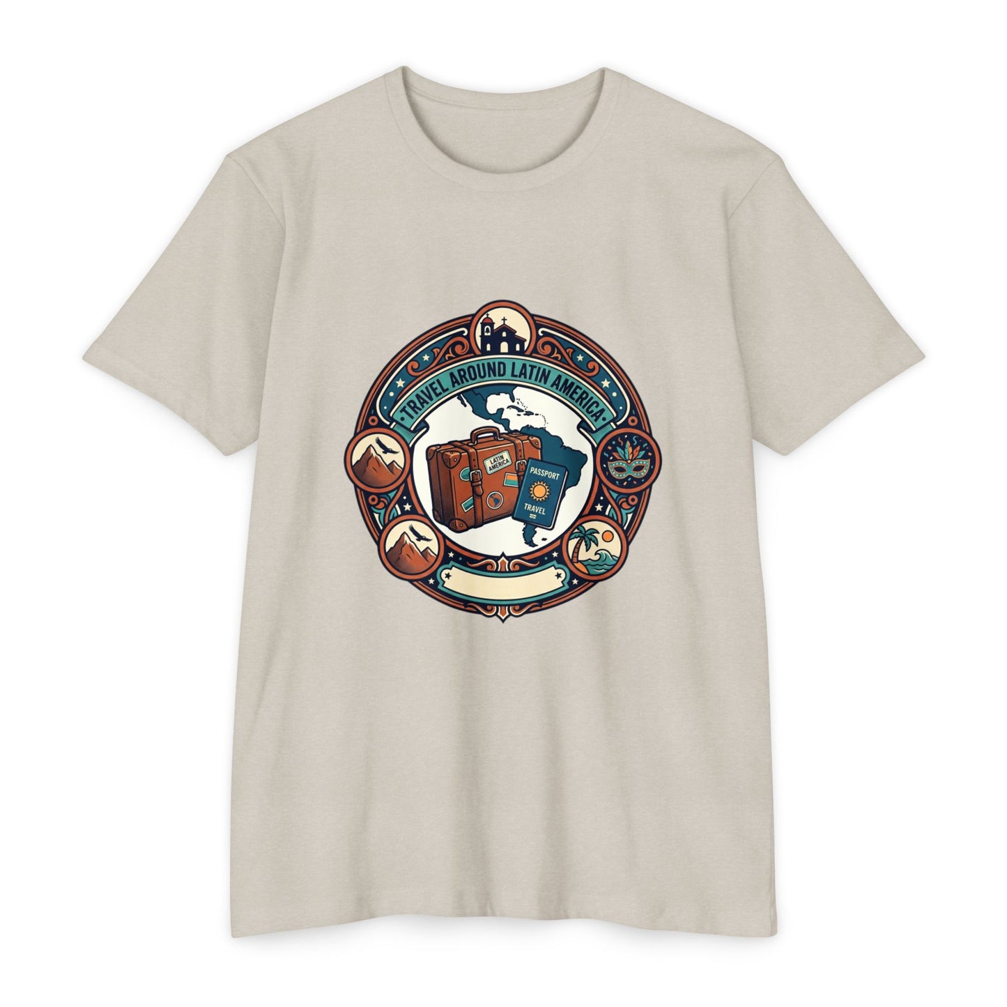 Travel Around Latin America T-Shirt — Vintage Suitcase & Adventure Badge