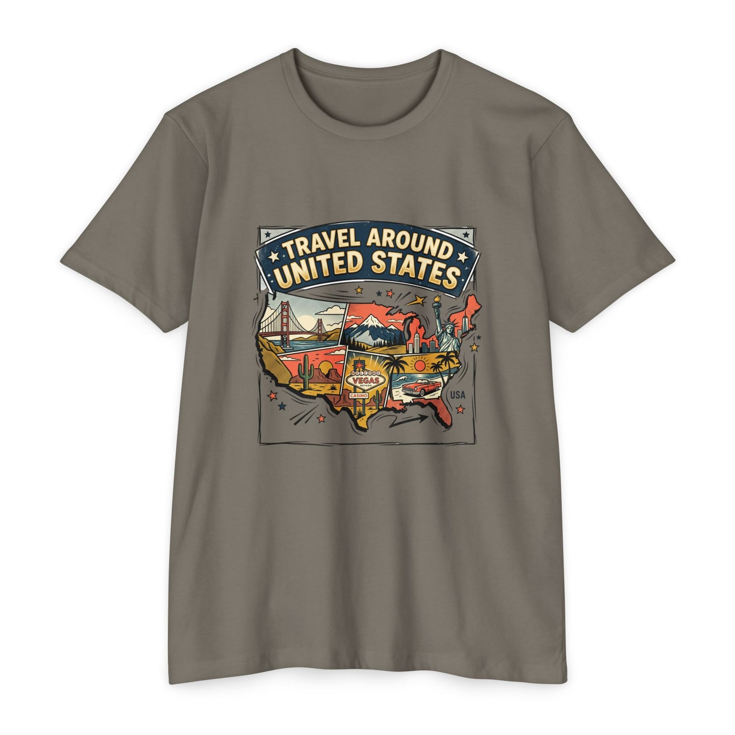 Vintage USA Road Trip Map T-Shirt — Travel Around United States Tee