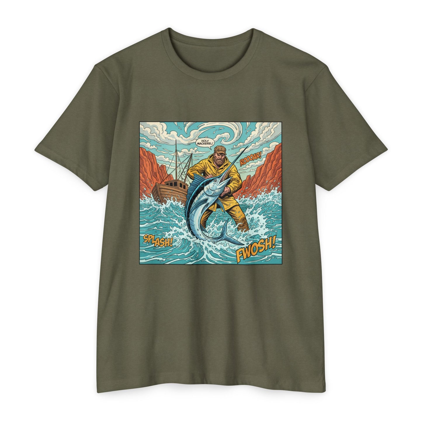 Retro Fisherman 'FWOSH' Fishing Graphic T-Shirt