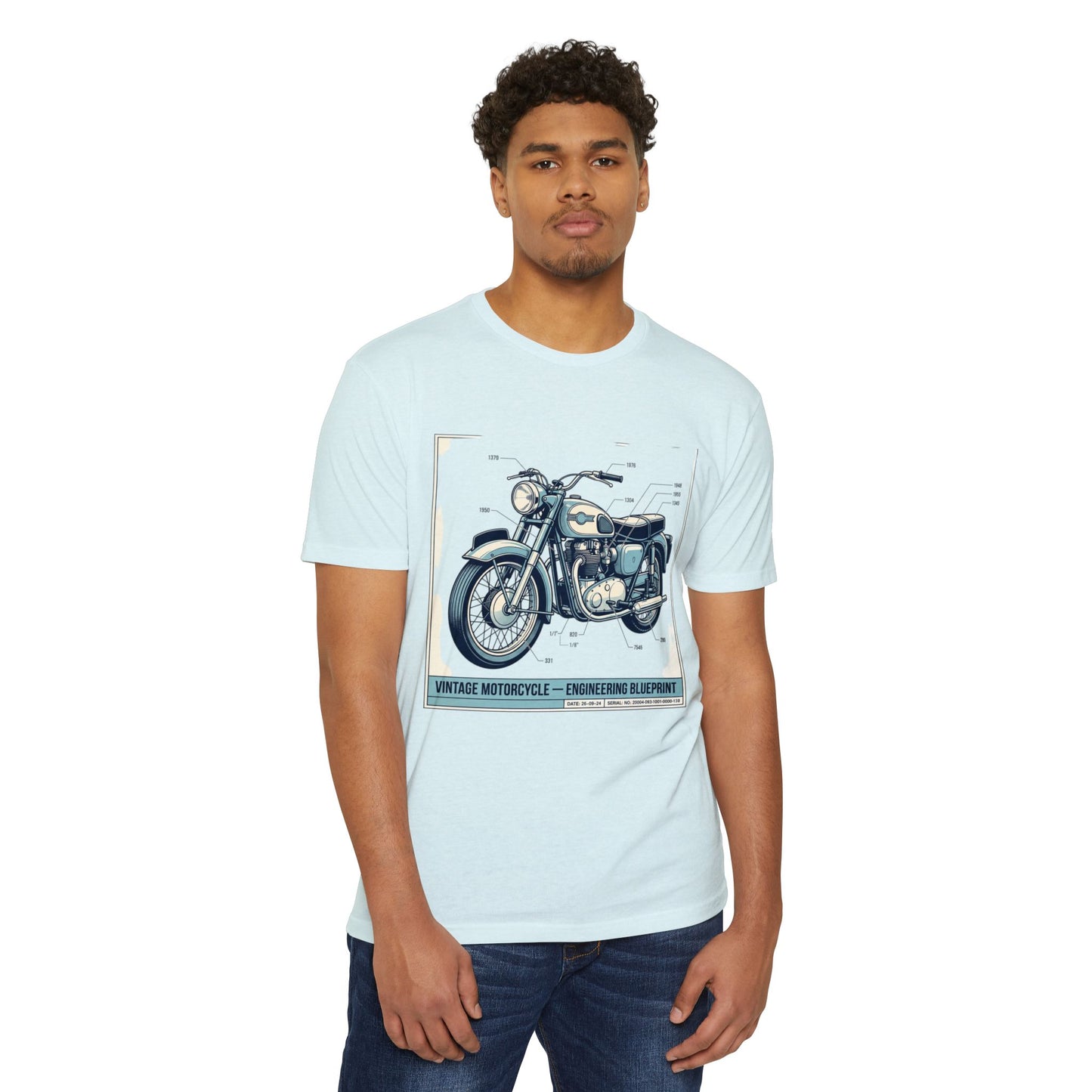 Vintage Motorcycle Blueprint T-Shirt — Classic Engineering Bike Tee
