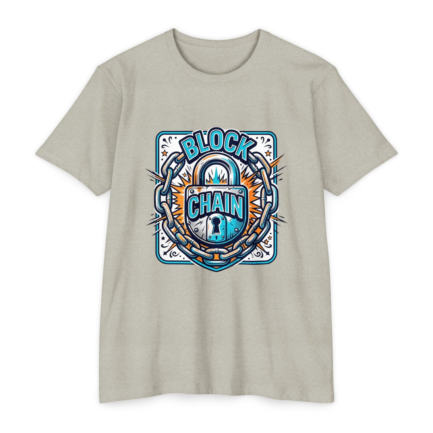 Camiseta Blockchain Shield — Camiseta retro con gráfico de candado y cadena de criptomonedas