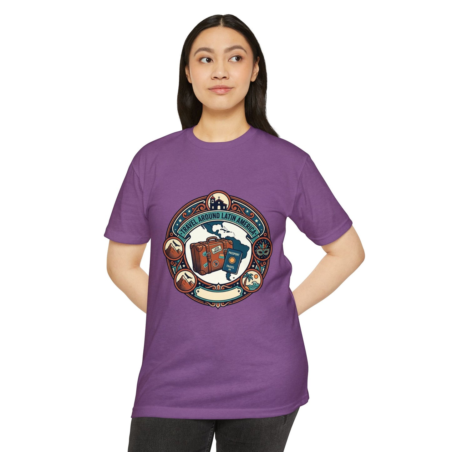Travel Around Latin America T-Shirt — Vintage Suitcase & Adventure Badge