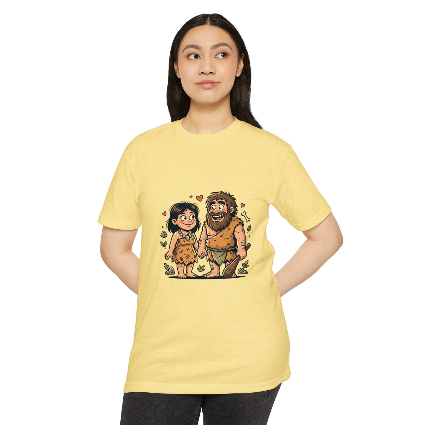 Caveman Couple Cartoon T-Shirt — Cute Prehistoric Love Graphic Tee