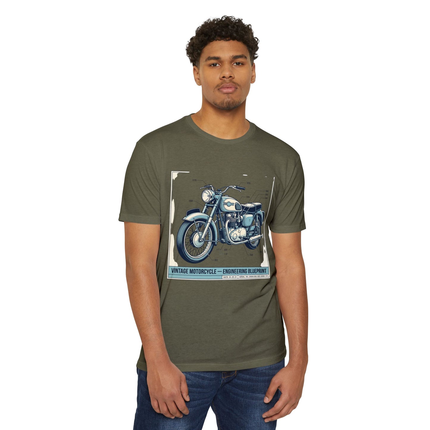 Vintage Motorcycle Blueprint T-Shirt — Classic Engineering Bike Tee
