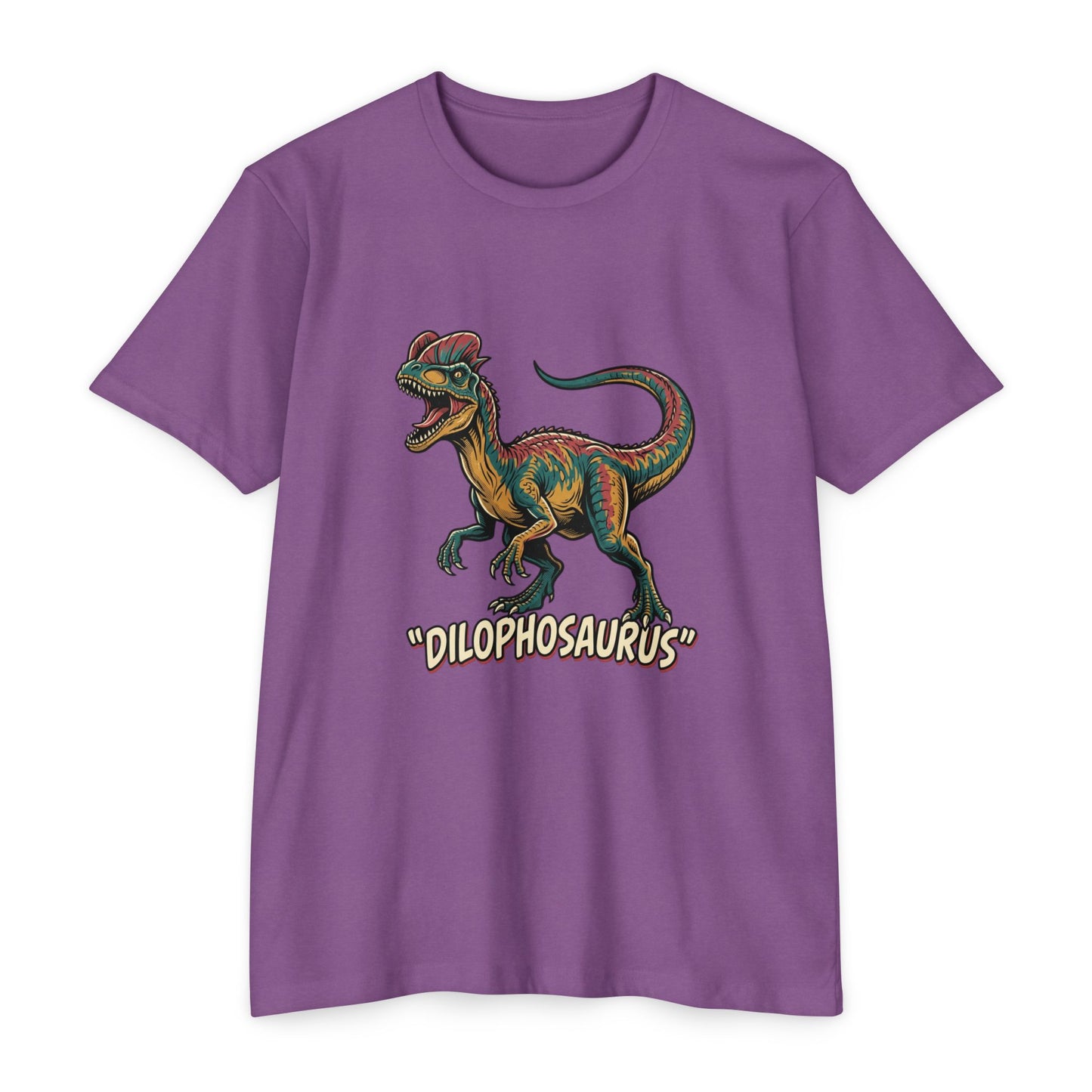 Dilophosaurus Dino T-Shirt — Retro Colorful Dinosaur Graphic Tee