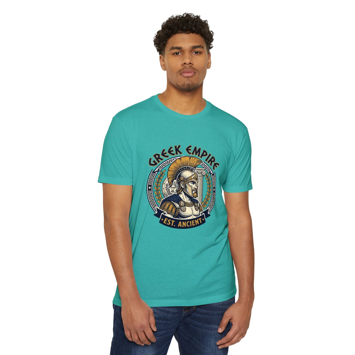 Greek Empire T-Shirt – 'Est. Ancient' Spartan Helmet Graphic