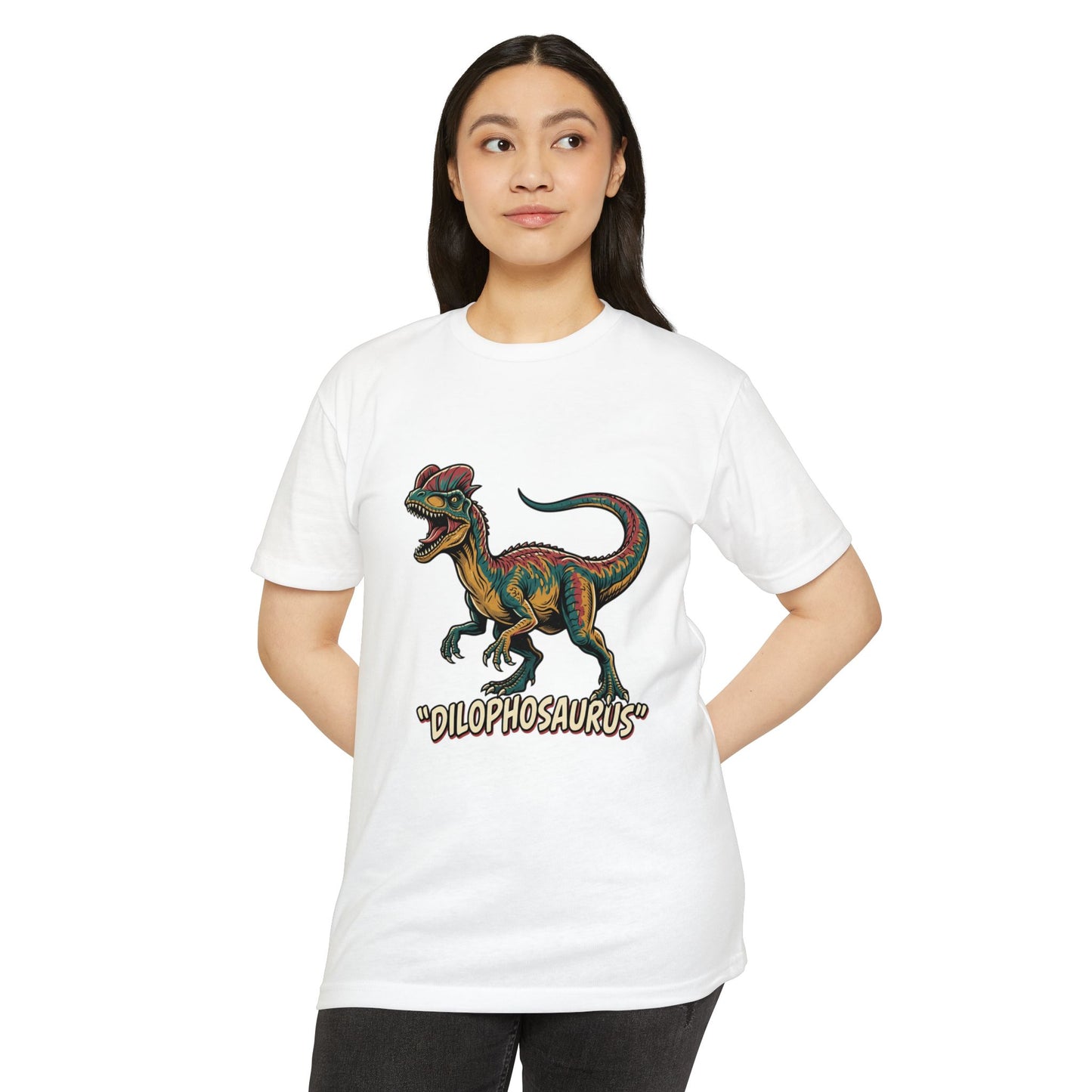 Dilophosaurus Dino T-Shirt — Retro Colorful Dinosaur Graphic Tee