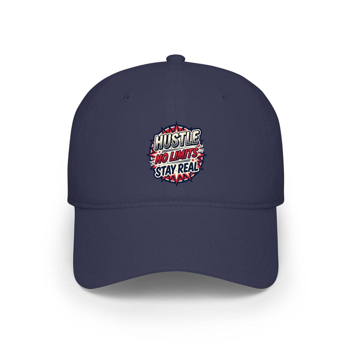Hustle No Limits Stay Real Embroidered Baseball Cap — Red Low Profile
