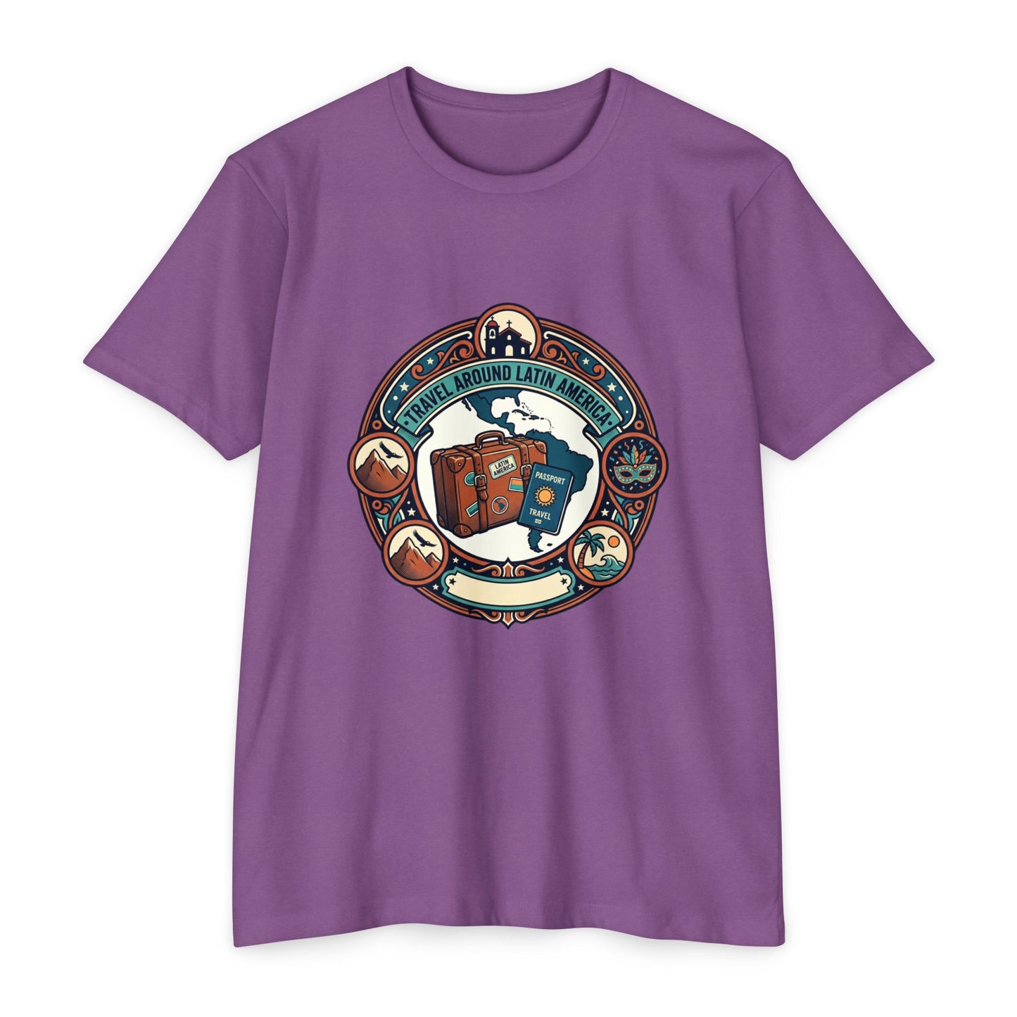Travel Around Latin America T-Shirt — Vintage Suitcase & Adventure Badge