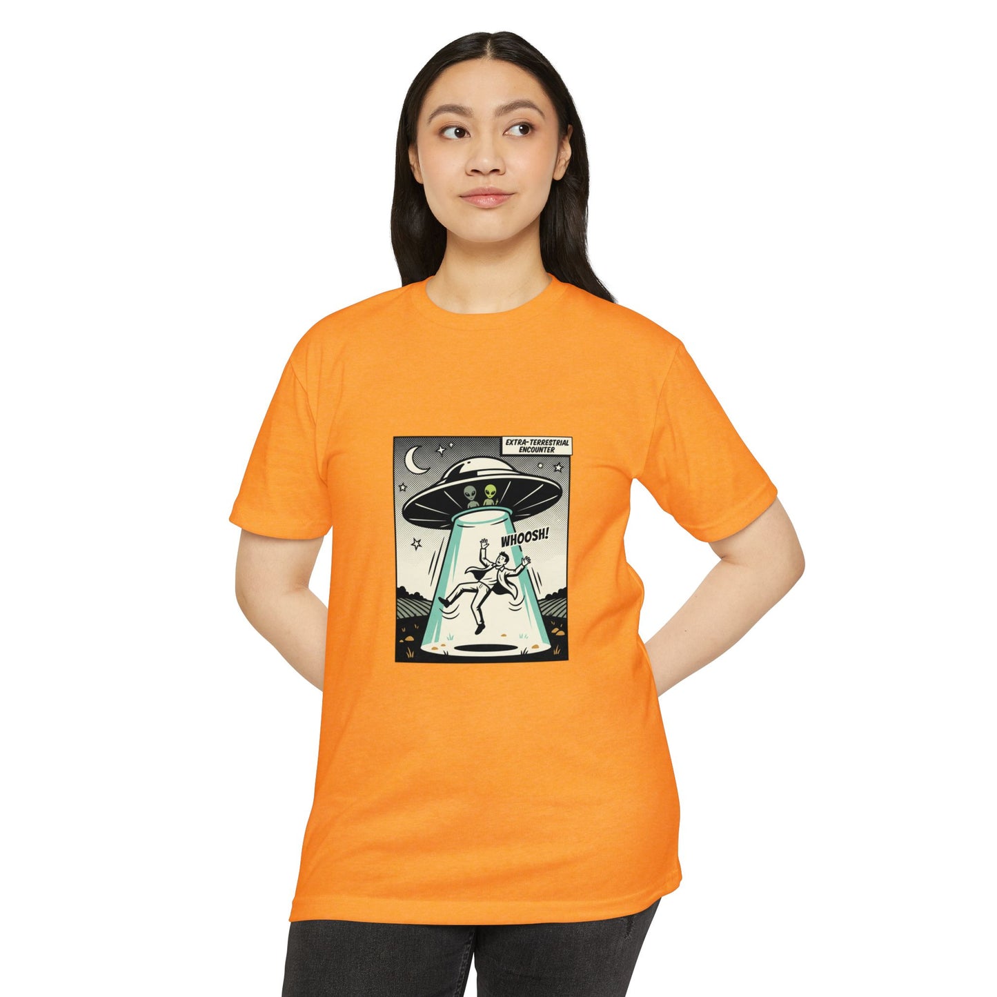 Alien Abduction Graphic Tee — Retro UFO Comic Design