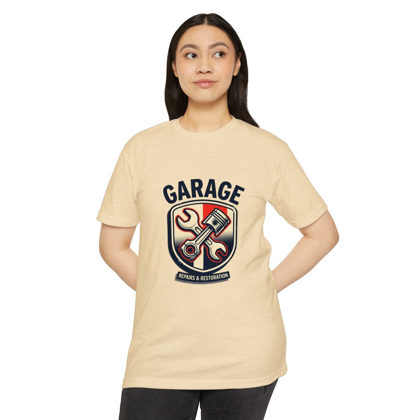 Garage Repairs & Restoration T-Shirt — Mechanic Tools Crest Tee