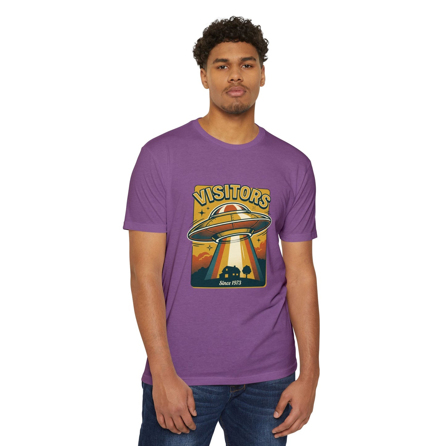 Visitors UFO Graphic T-Shirt — Retro Alien Abduction Design