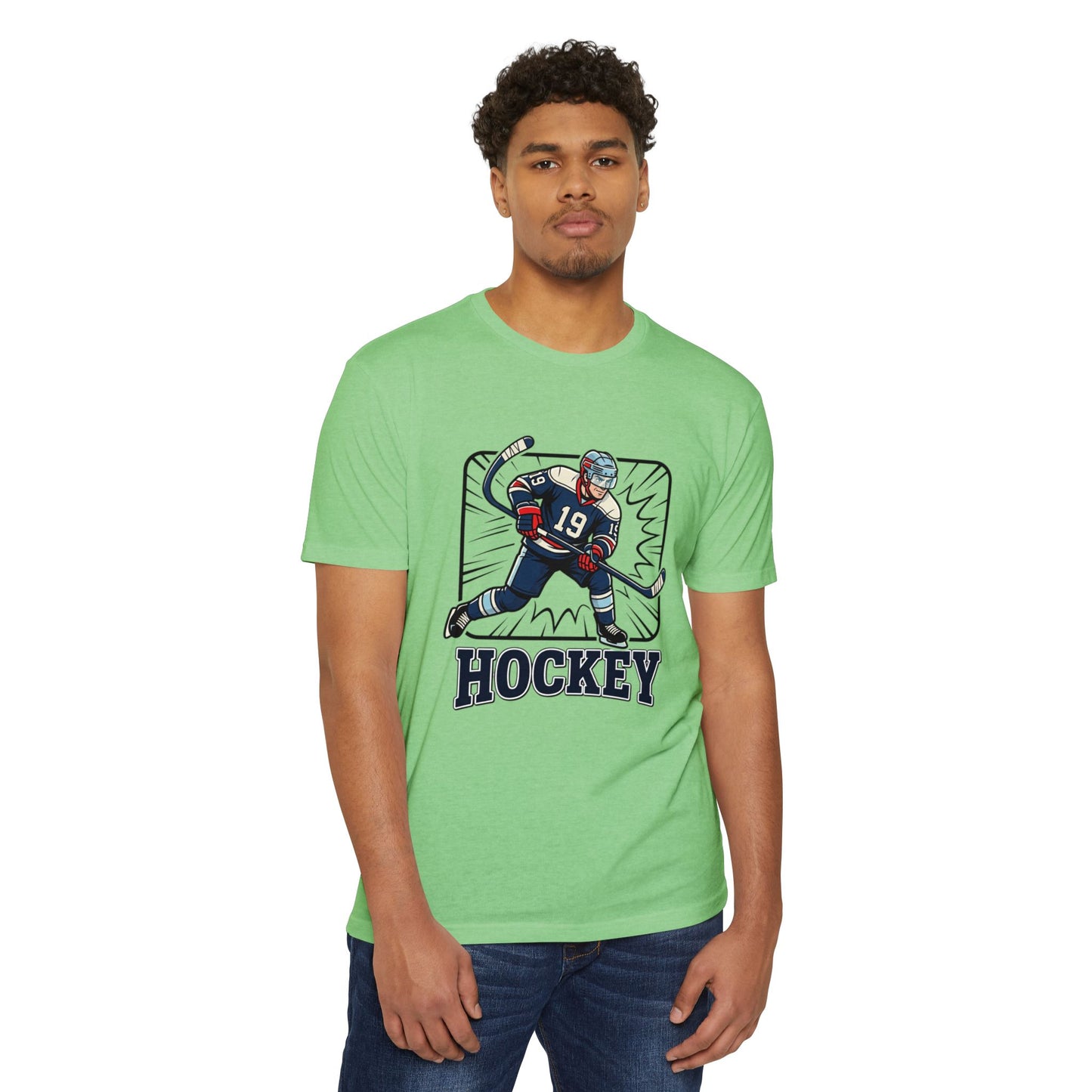 Hockey Player Graphic T-Shirt — Vintage Ice Hockey Jersey Tee