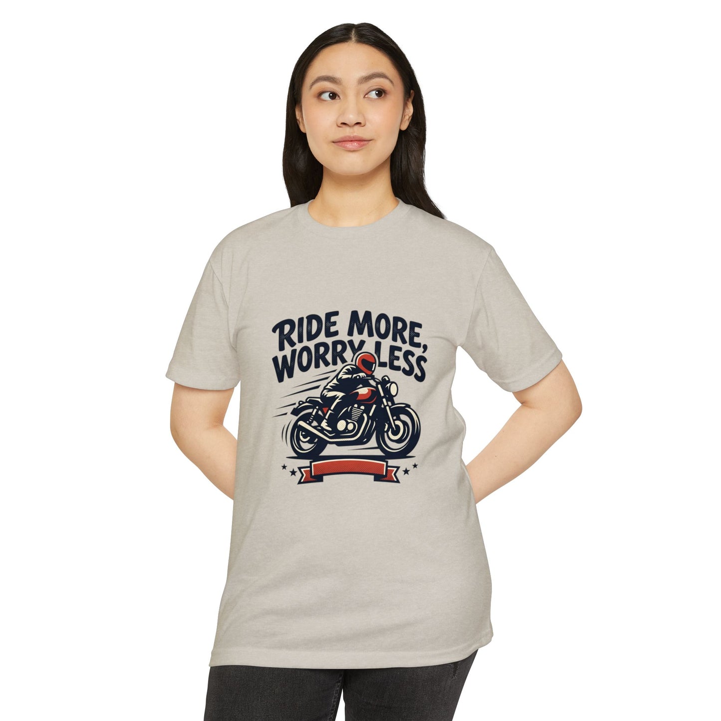 Ride More Worry Less Motorcycle T-Shirt — Biker Tee for Riders & Enthusiasts