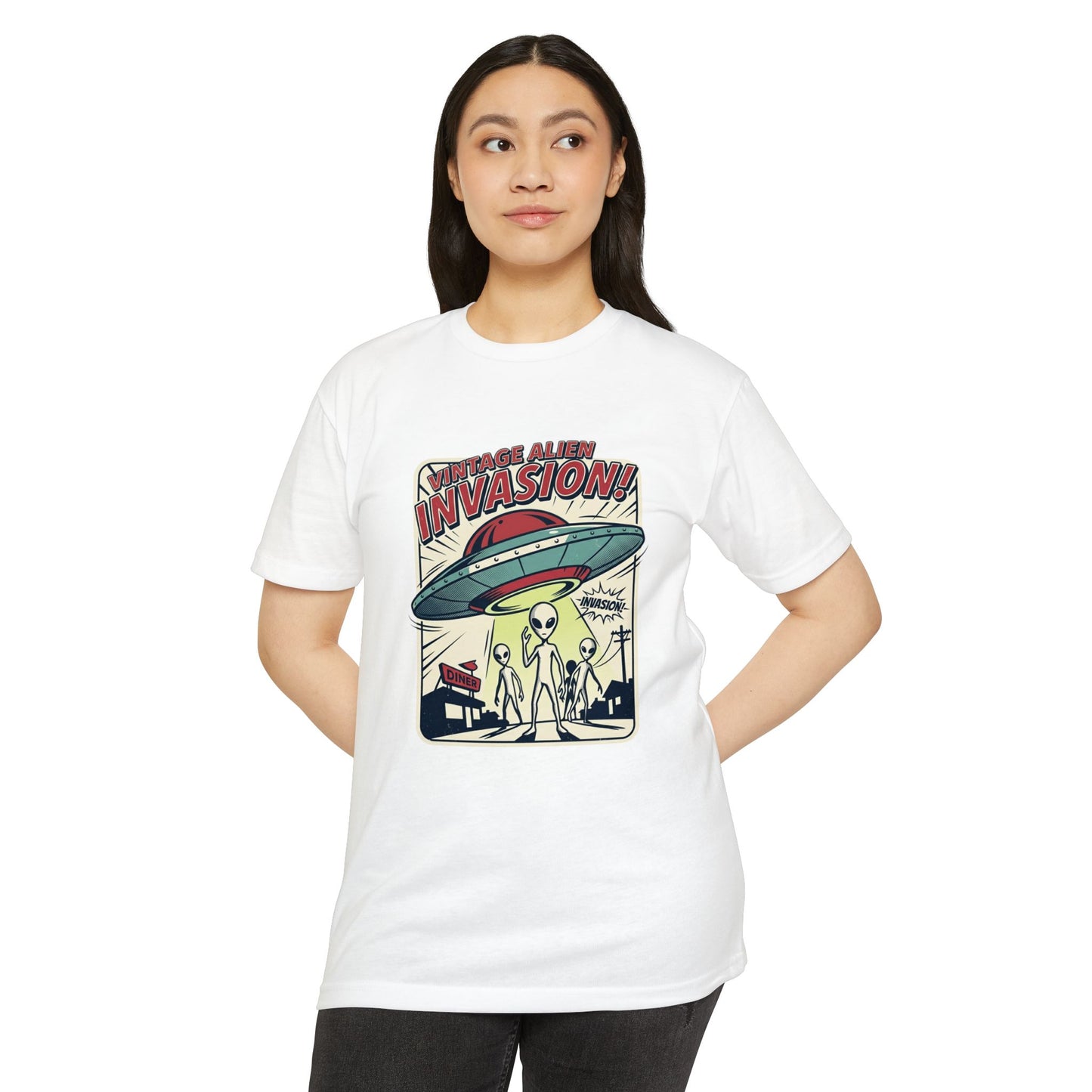 Alien Invasion Vintage UFO Sci‑Fi T-Shirt