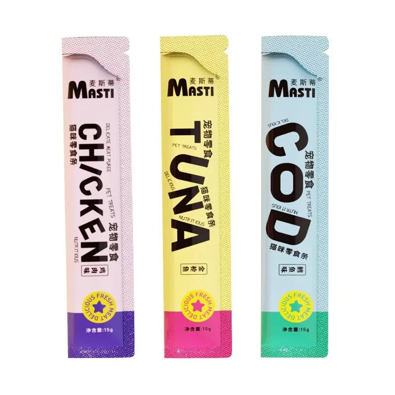 Cat snacks cat strips 15g/piece fresh tender chicken tuna cod wet food nutrition replenishment fattening cat snacks