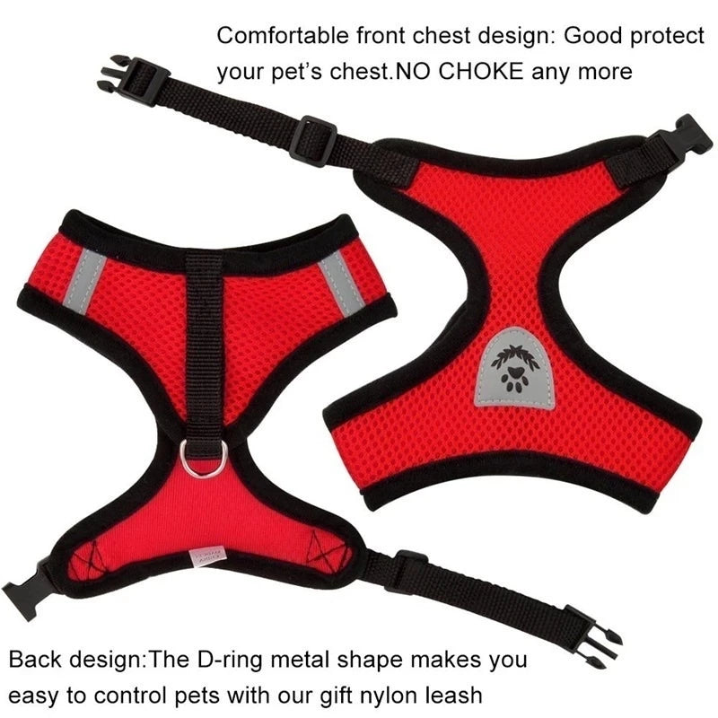 Adjustable summer cat dog harness featuring breathable mesh, reflective design, and comfortable front chest protection.
