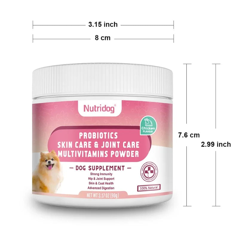 Dog Multivitamin Powder with Probiotics, Glucosamine & Digestive Enzymes, Immune System & Gut,Supports Joint Health（chicken）