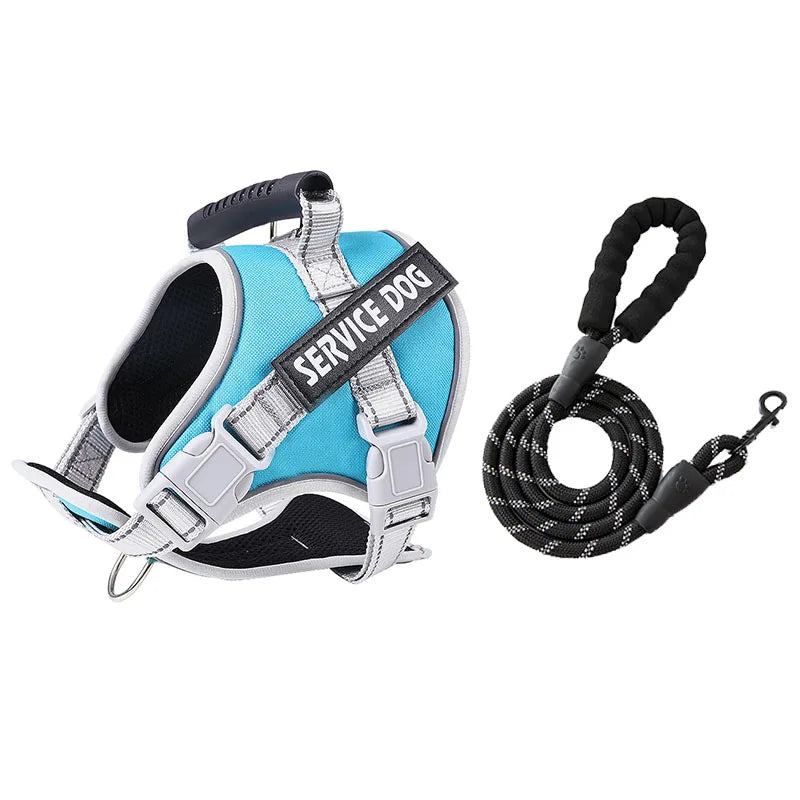 Service dog chest harness with leash, no pull vest for large dogs, ideal pet control accessories.