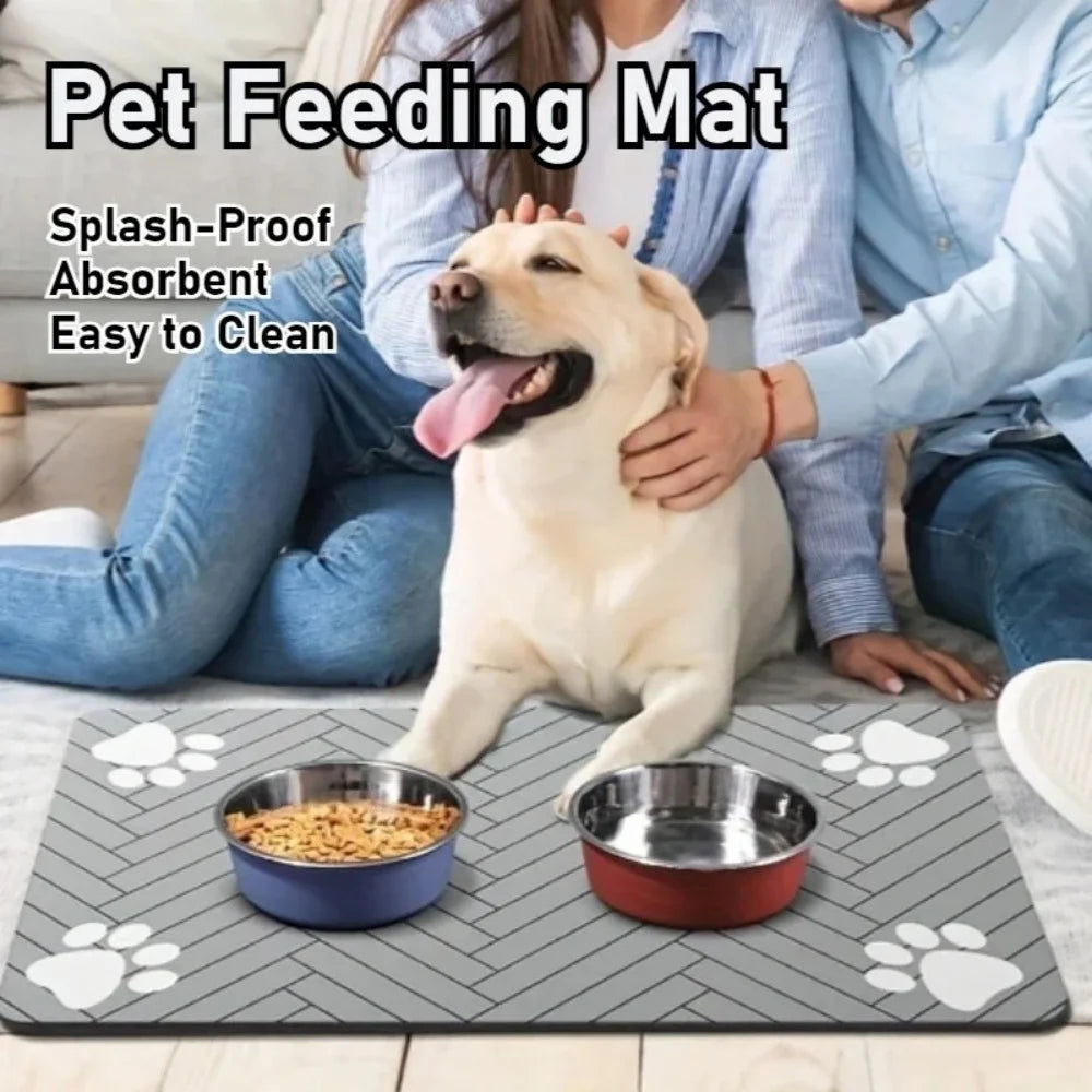 Pet Feeding Mat-Absorbent Pet Placemat for Food and Water Bowl, with Waterproof Rubber Backing, Quick Dry Water Mat for Dog Cat