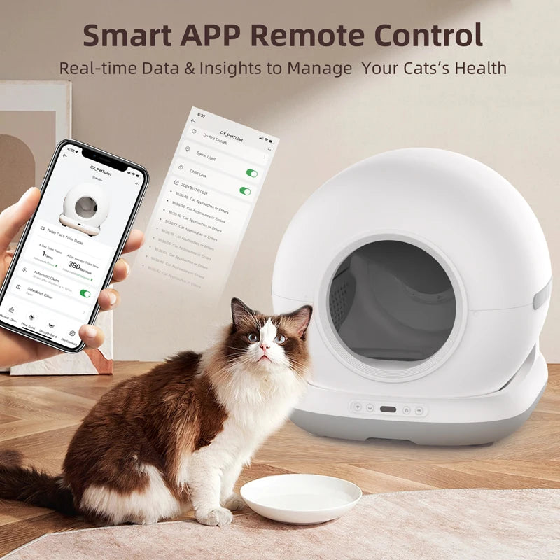 Pet robot litter box with smart APP remote control for managing cat's health.