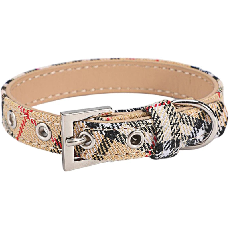 Adjustable Pet Collar Classic Plaid Cat & Dog PU Collar Multiple Colors Available All-Season Use Outdoor Walking Pet Supplies