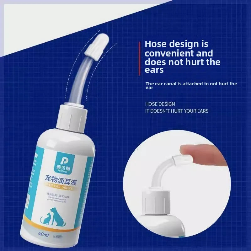 PetClear Dog Cat Ear Drops Pet Ear Cleaner Dog Earwax Clean Dog Cat Ear Odor Mites Cleaning Ear Otitis Ear Itch Prevention 60ml