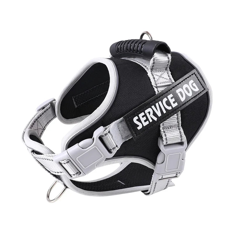 Service dog vest harness with no pull design and control strap, perfect for large pet dogs.