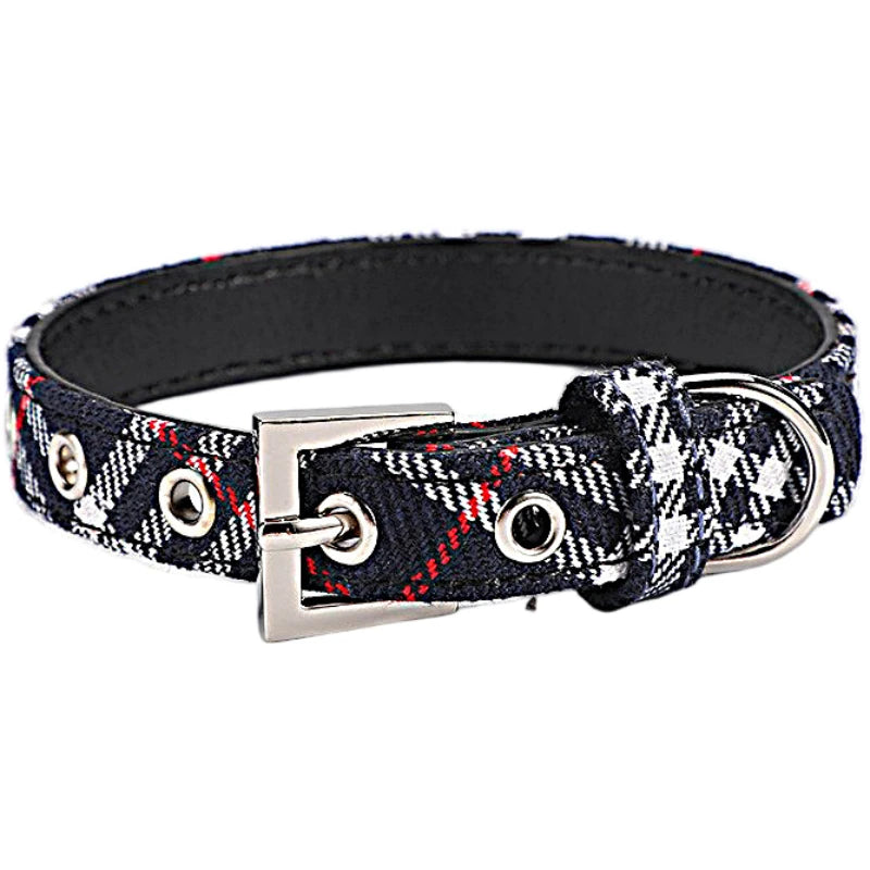 Adjustable Pet Collar Classic Plaid Cat & Dog PU Collar Multiple Colors Available All-Season Use Outdoor Walking Pet Supplies
