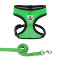 Adjustable summer cat dog harness in bright green mesh with leash, perfect for small pets.