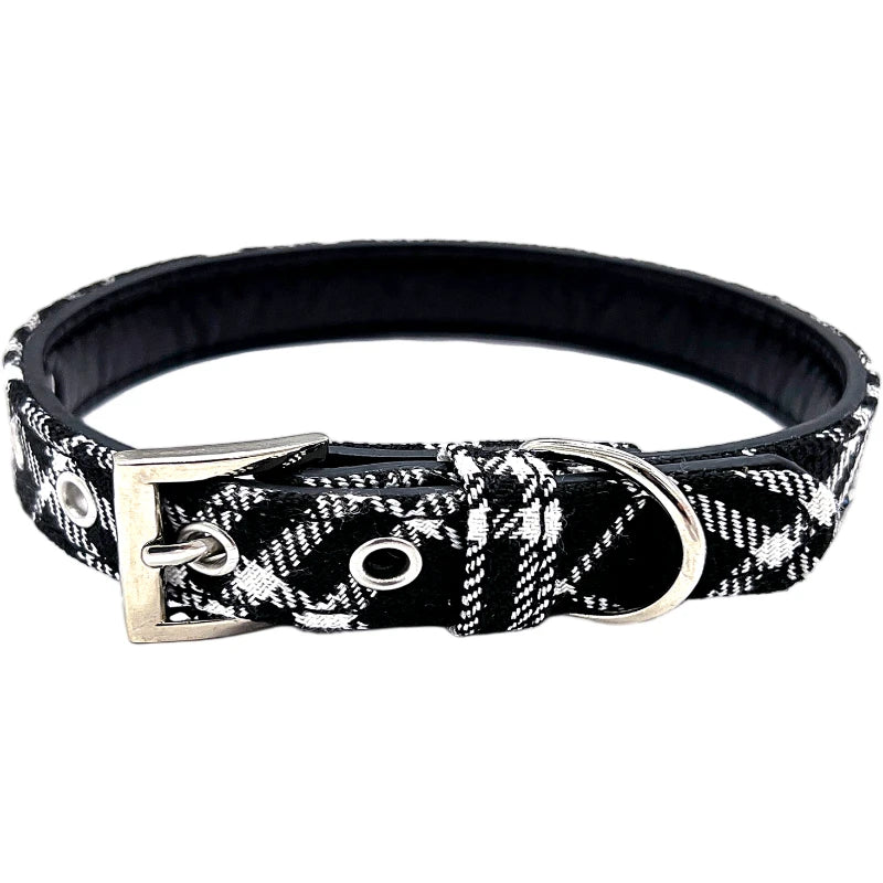 Adjustable Pet Collar Classic Plaid Cat & Dog PU Collar Multiple Colors Available All-Season Use Outdoor Walking Pet Supplies