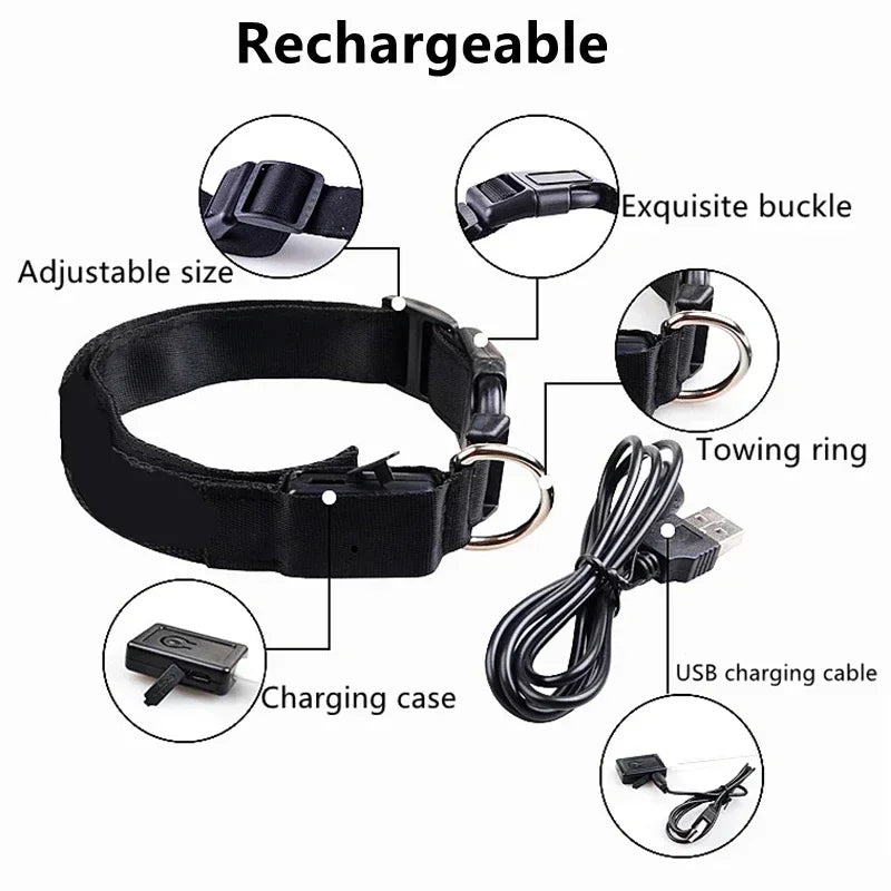 Dog Collar With LED Glowing Adjustable Flashing Rechargea Luminous Collar Night Anti-Lost Dog Light Harness for Small Dog